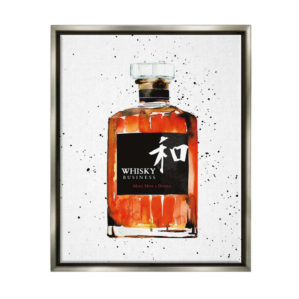 The Stupell Home Decor Collection Whisky Business Quote Japanese Liquor Bottle by Mercedes Lopez Charro Floater Frame Food Wall Art Print 25 in. x 31 in.