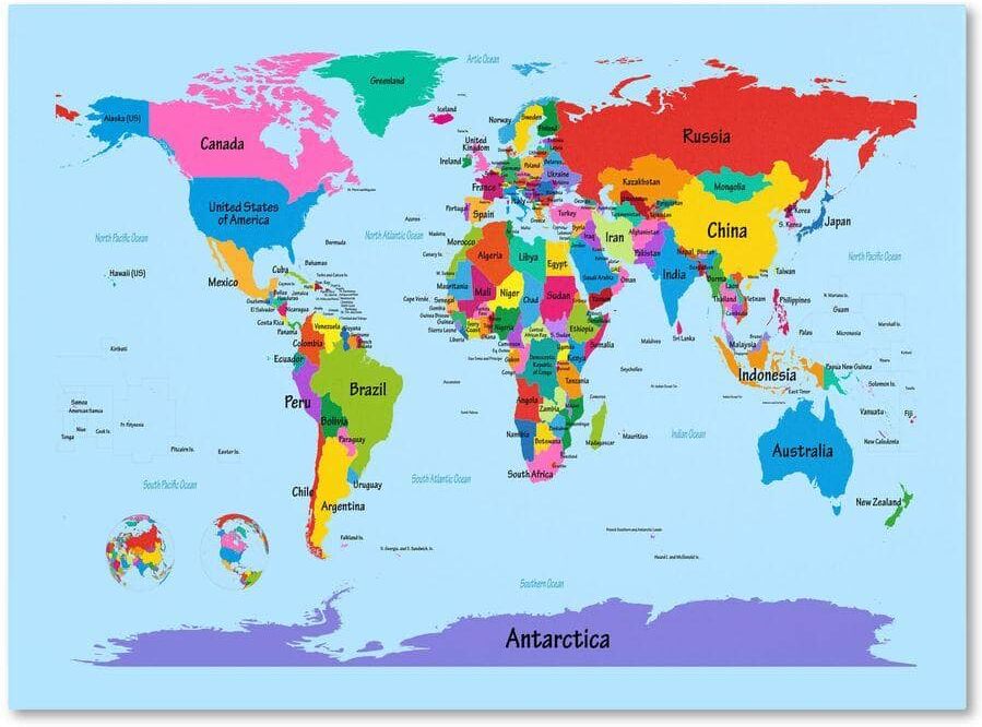 Trademark Fine Art 30 in. x 47 in. Childrens World Map Canvas Art