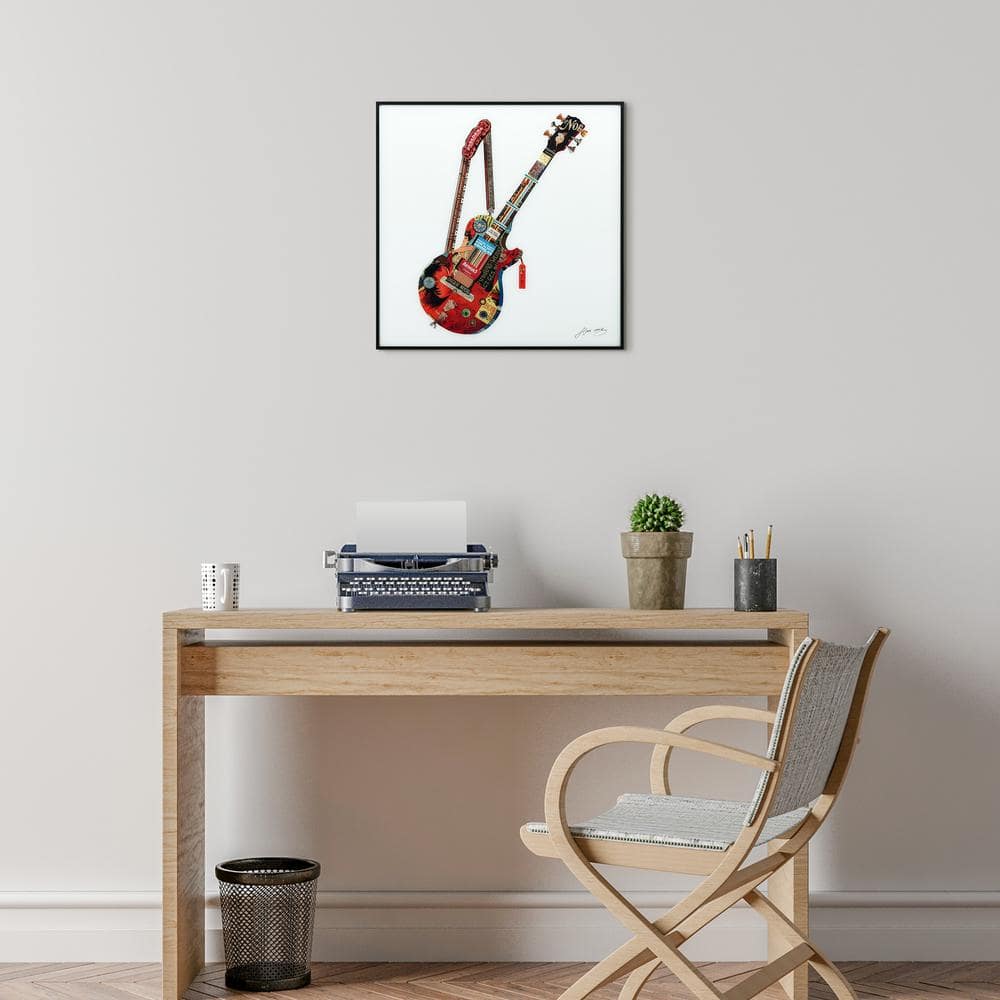 Empire Art Direct Electric Guitar Reverse Printed Art Glass and Anodized Aluminum Black Frame Wall Art