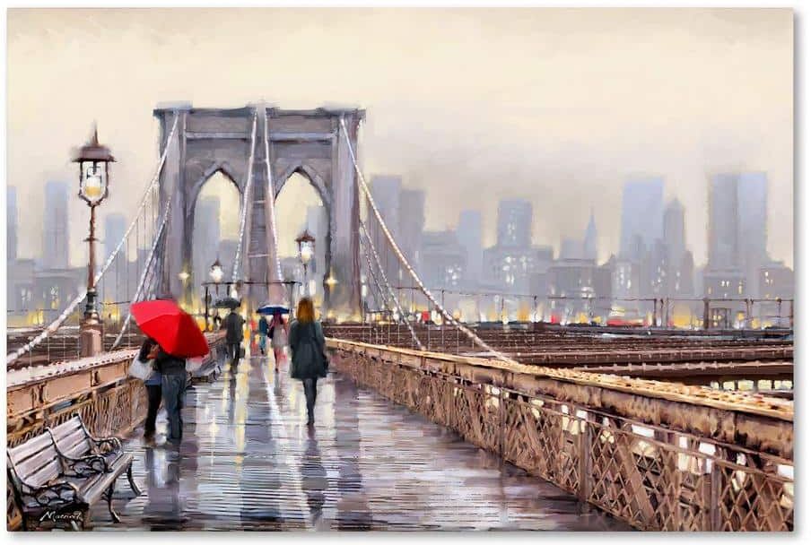 Trademark Fine Art Brooklyn Bridge by BBB Sales Only The Macneil Studio Floater Frame Architecture Wall Art 12 in. x 19 in.