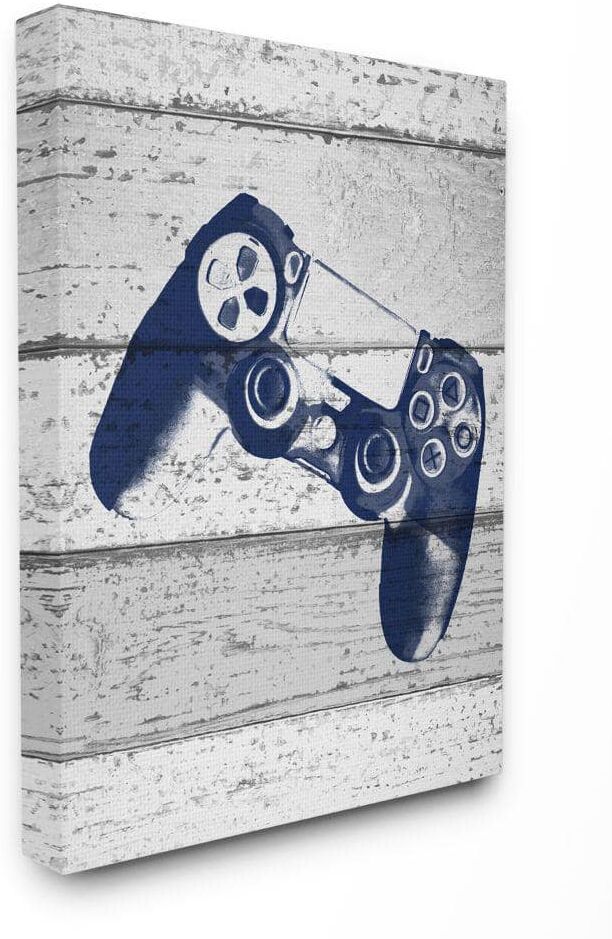 Stupell Industries 16 in. x 20 in. "Video Game Controller Blue Print on Planks" by Daphne Polselli Canvas Wall Art