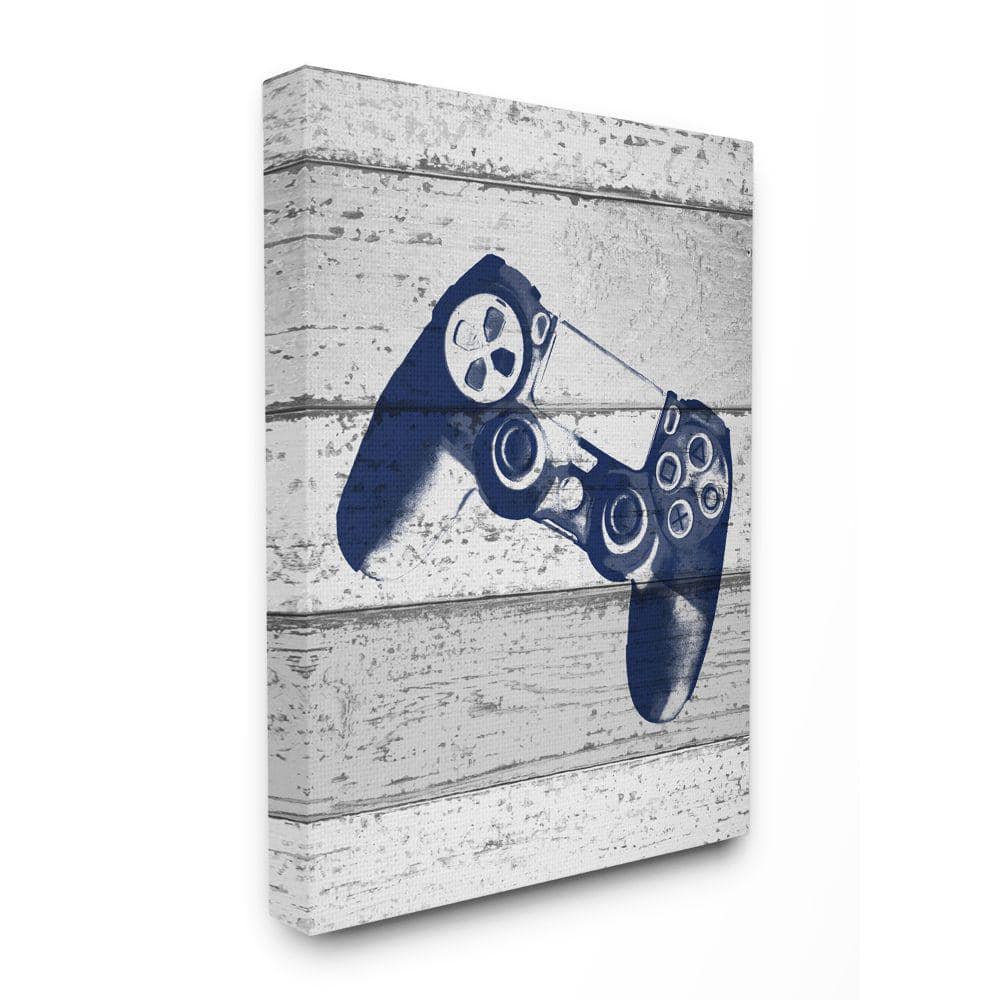 Stupell Industries 36 in. x 48 in. "Video Game Controller Blue Print on Planks" by Daphne Polselli Canvas Wall Art