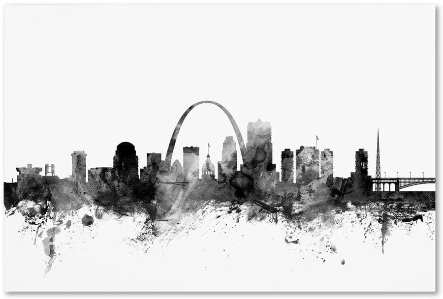 Trademark Fine Art 16 in. x 24 in. St Louis Missouri Skyline Black and White by Michael Tompsett Floater Frame Architecture Wall Art