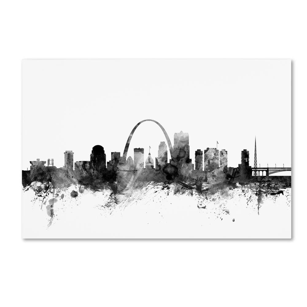 Trademark Fine Art 22 in. x 32 in. St Louis Missouri Skyline Black and White by Michael Tompsett Floater Frame Architecture Wall Art