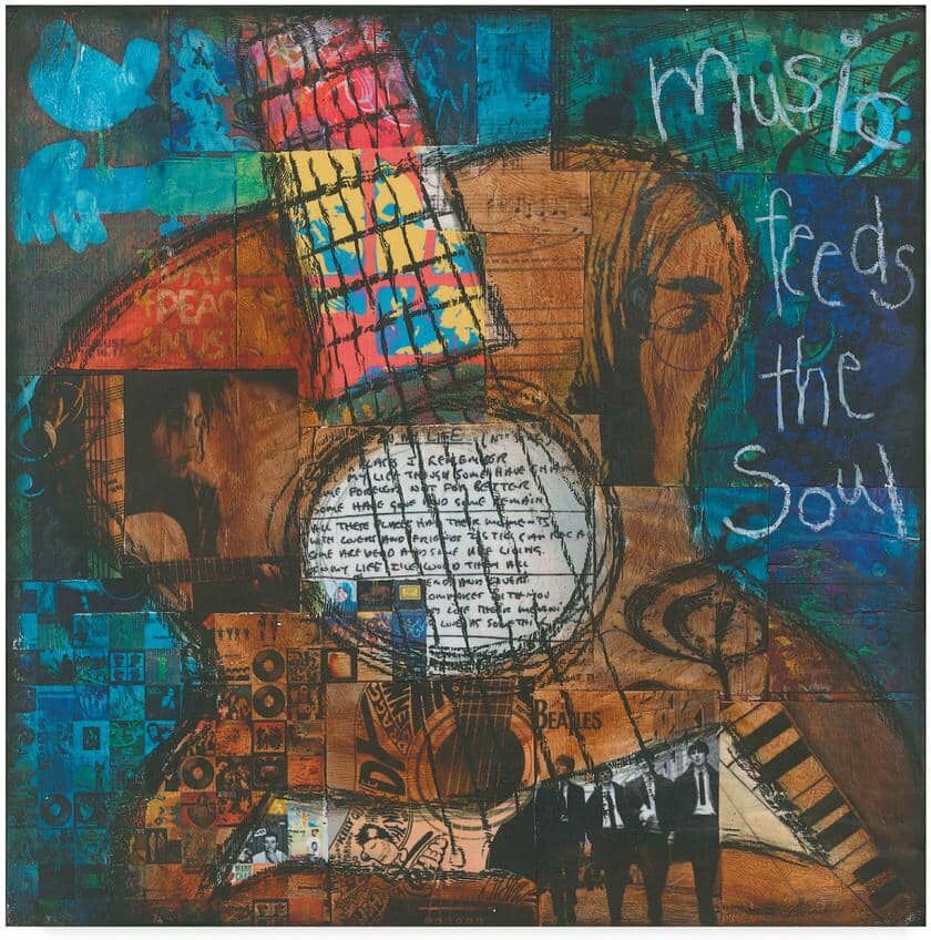 Trademark Fine Art 14 in. x 14 in. Music Feeds The Soul - Guitar by Jennifer Mccully