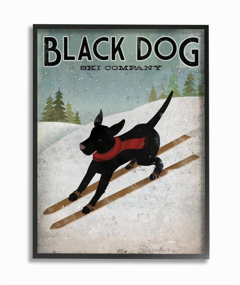 Stupell Industries Black Dog Ski Company Winter Sports Pet Sign by Ryan Fowler Framed Animal Wall Art Print 11 in. x 14 in.