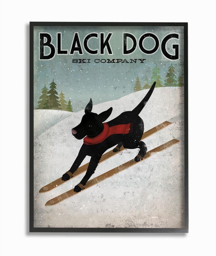 Stupell Industries Black Dog Ski Company Winter Sports Pet Sign by Ryan Fowler Framed Animal Wall Art Print 16 in. x 20 in.