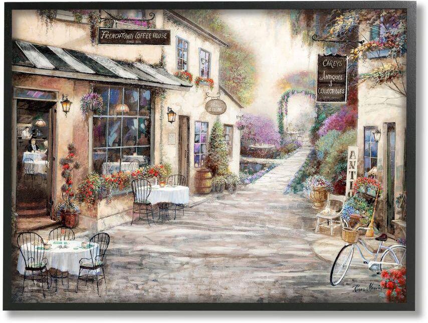 Stupell Industries Village City Architecture Bistro Scene By Ruane Manning Framed Print Architecture Texturized Art 11 in. x 14 in.