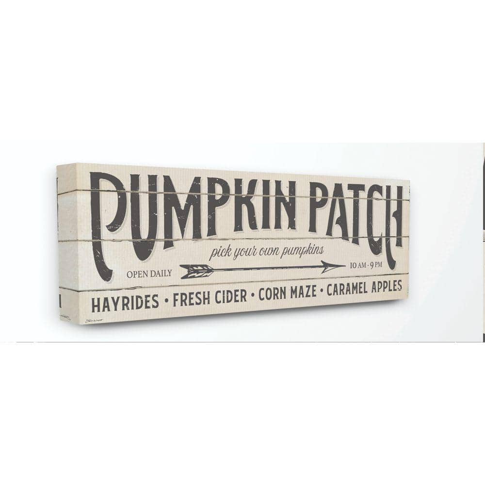 Stupell Industries 10 in. x 24 in. "Pumpkin Patch Fall Halloween Holiday Word Wood Texture" by Stephanie Workman Marrott Canvas Wall Art