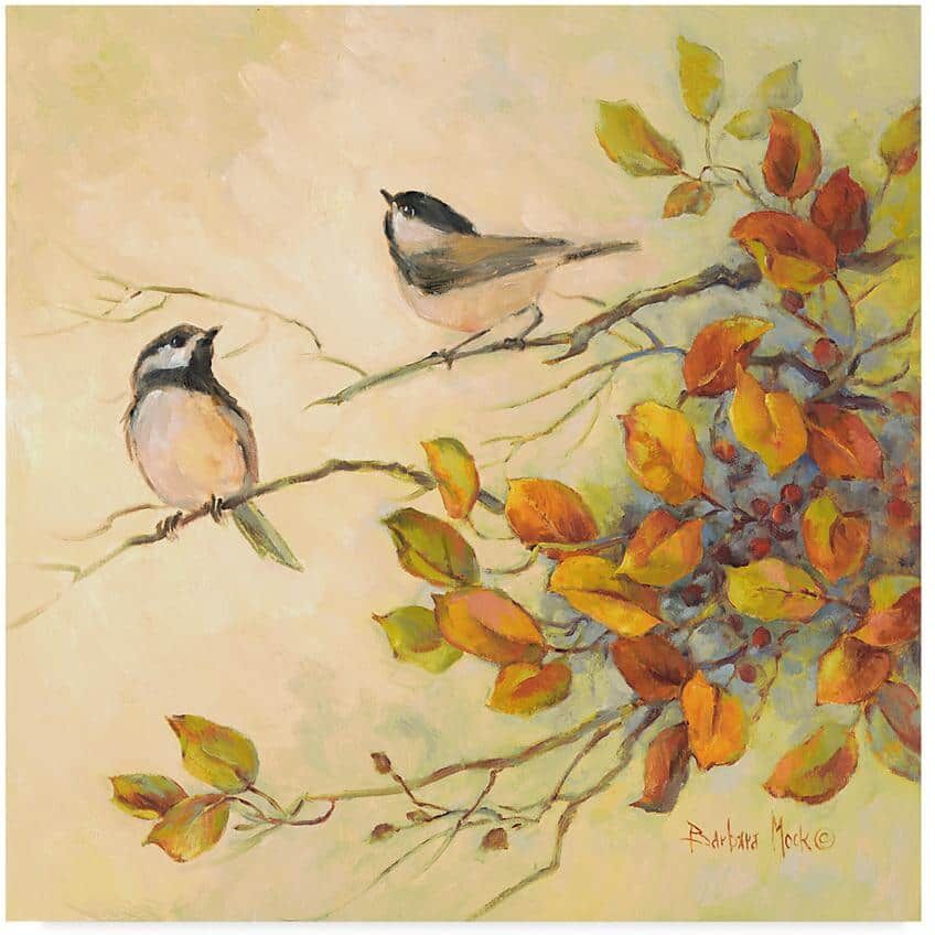 Trademark Fine Art Hidden Frame Animal Art Birds Of Autumn by Barbara Mock 18 in. x 18 in.