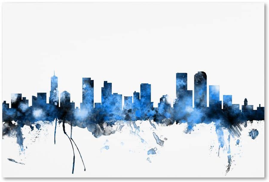 Trademark Fine Art Denver Colorado Skyline III by Michael Tompsett Floater Frame Architecture Wall Art 22 in. x 32 in.