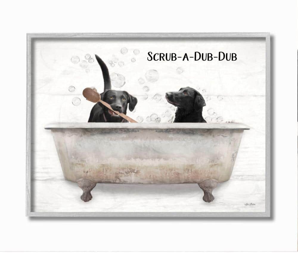 Stupell Industries Scrub a Dub Dub Quote Family Pet Dog Bath by Lori Deiter Framed Typography Wall Art Print 11 in. x 14 in.