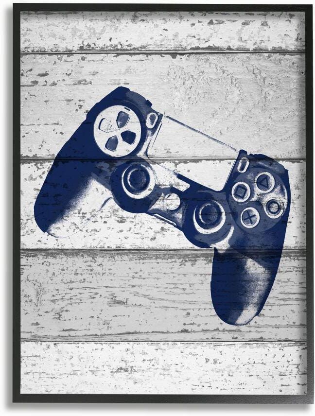 Stupell Industries 11 in. x 14 in. "Video Game Controller Blue Print on Planks" by Daphne Polselli Framed Wall Art