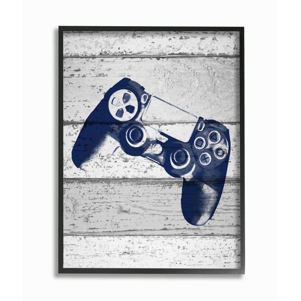 Stupell Industries 16 in. x 20 in. "Video Game Controller Blue Print on Planks" by Daphne Polselli Framed Wall Art