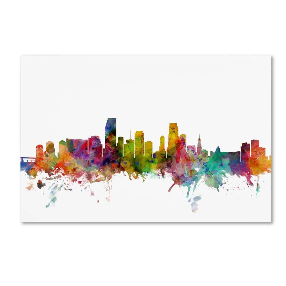 Trademark Fine Art Miami Florida Skyline by Michael Tompsett Floater Frame Architecture Wall Art 30 in. x 47 in.