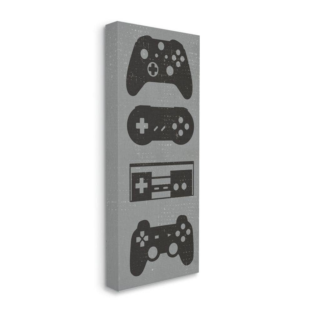 Stupell Industries Video Game Controller Shapes Distressed Grey by Daphne Polselli Unframed Fantasy Canvas Wall Art Print 10 in. x 24 in.
