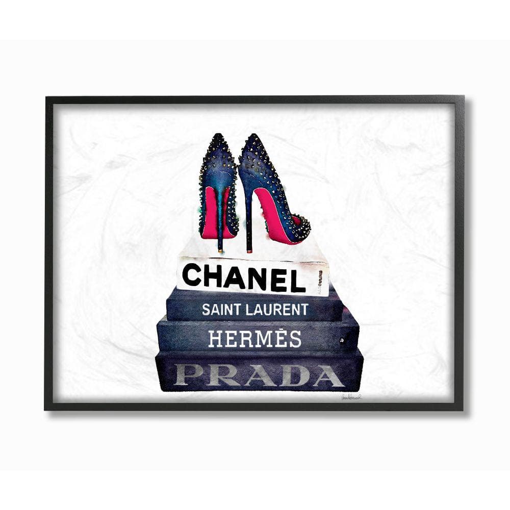 Stupell Industries Glam Fashion Book Set BW Stud Pump Heels by Amanda Greenwood Wood Framed Abstract Wall Art 20 in. x 16 in.