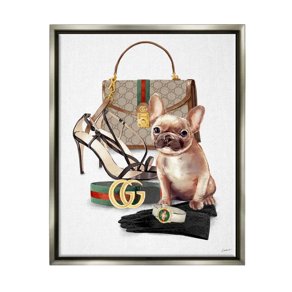 The Stupell Home Decor Collection Stylish Puppy Dog Designer Purse Shoes Accessories by Ziwei Li Floater Frame Animal Wall Art Print 21 in. x 17 in.