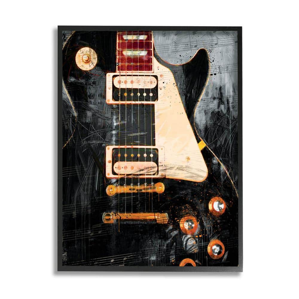 The Stupell Home Decor Collection Vintage Electric Guitar Music Notes Design by Savannah Miller Framed Abstract Art Print 30 in. x 24 in.
