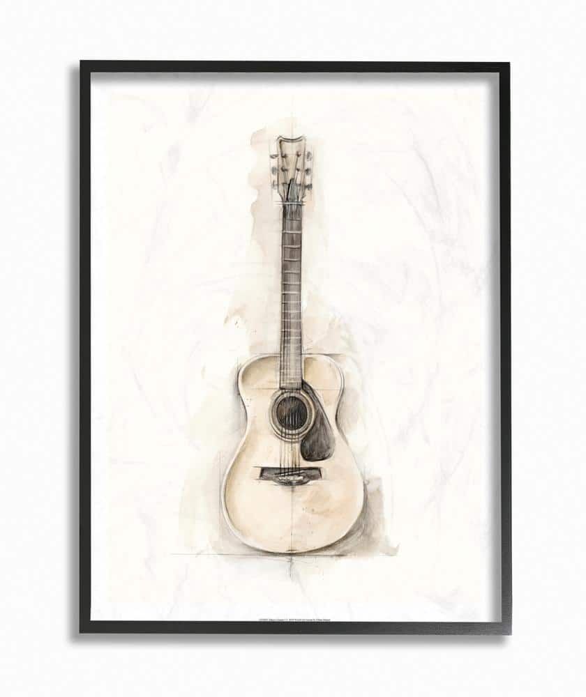 Stupell Industries Acoustic Guitar Watercolor Drawing by Ethan Harper Framed Abstract Wall Art 14 in. x 11 in.