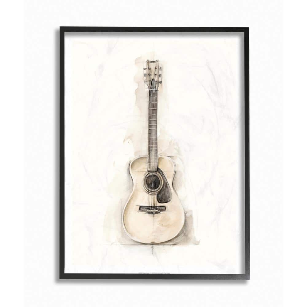 Stupell Industries Acoustic Guitar Watercolor Drawing by Ethan Harper Framed Abstract Wall Art 20 in. x 16 in.