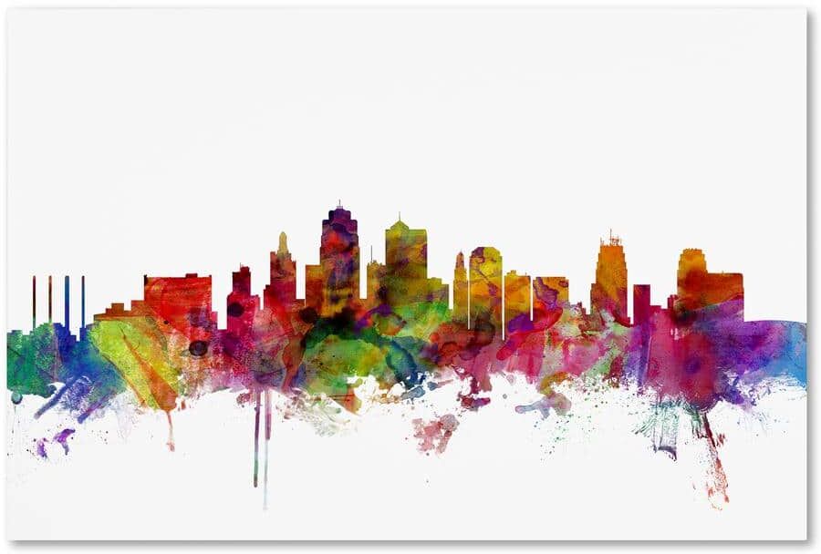 Trademark Fine Art 22 in. x 32 in. Kansas City Skyline by Michael Tompsett Floater Frame Architecture Wall Art