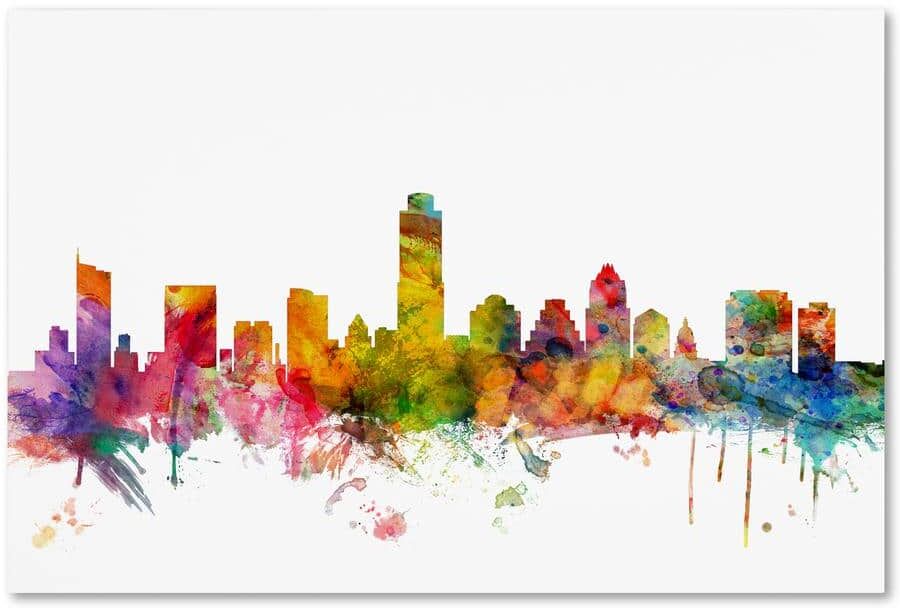 Trademark Fine Art Austin Texas Skyline by Michael Tompsett Architecture Wall Art 22 in. x 32 in.