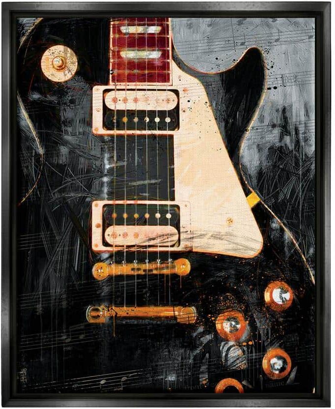 The Stupell Home Decor Collection Vintage Electric Guitar Music Notes Design by Savannah Miller Floater Framed Abstract Art Print 31 in. x 25 in.