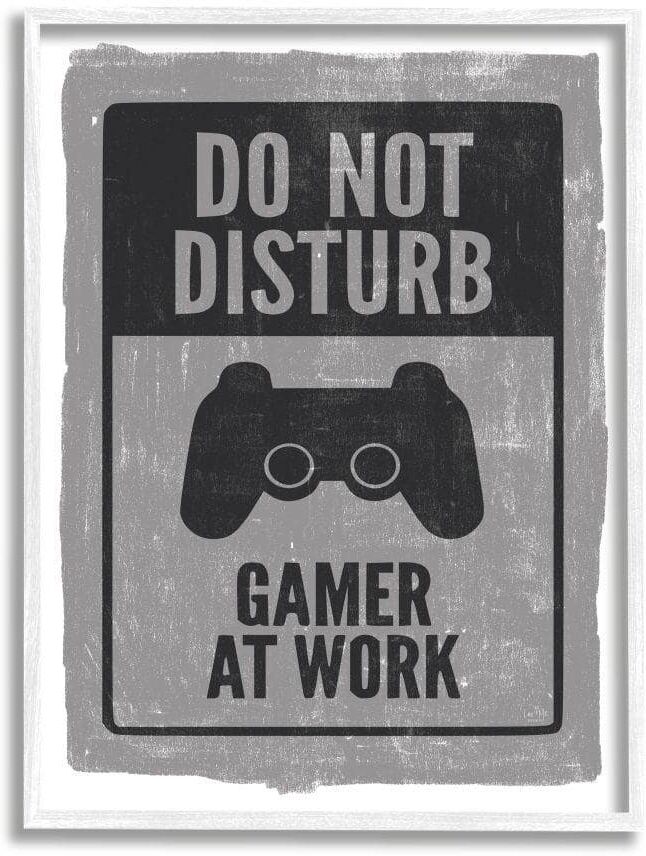 Stupell Industries Don't Disturb Gamer at Work Video Game Controller by Lux + Me Designs Framed Fantasy Wall Art Print 11 in. x 14 in.