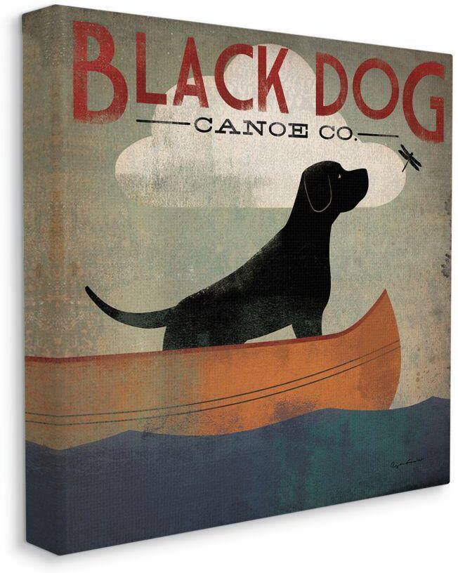 Stupell Industries Black Dog Canoe Company Pet Boating Lake Sports by Ryan Fowler Unframed Animal Canvas Wall Art Print 17 in. x 17 in.