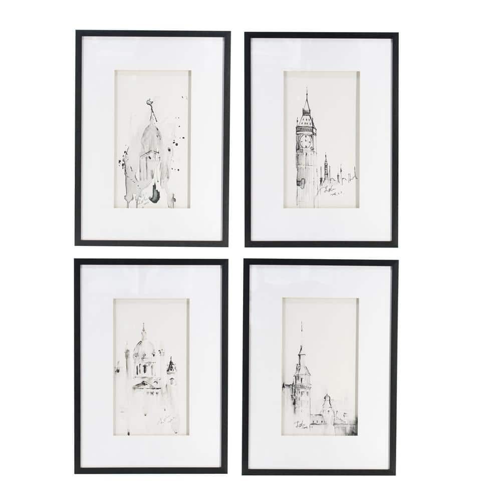 Tatahance 4-Piece Plastic Framed Architecture Wall Art Print 20 in. x 28 in.