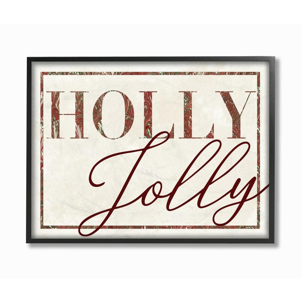 Stupell Industries 11 in. x 14 in. "Holiday Red and Green Holly Jolly Seasonal Typography" by Artist Daphne Polselli Framed Wall Art