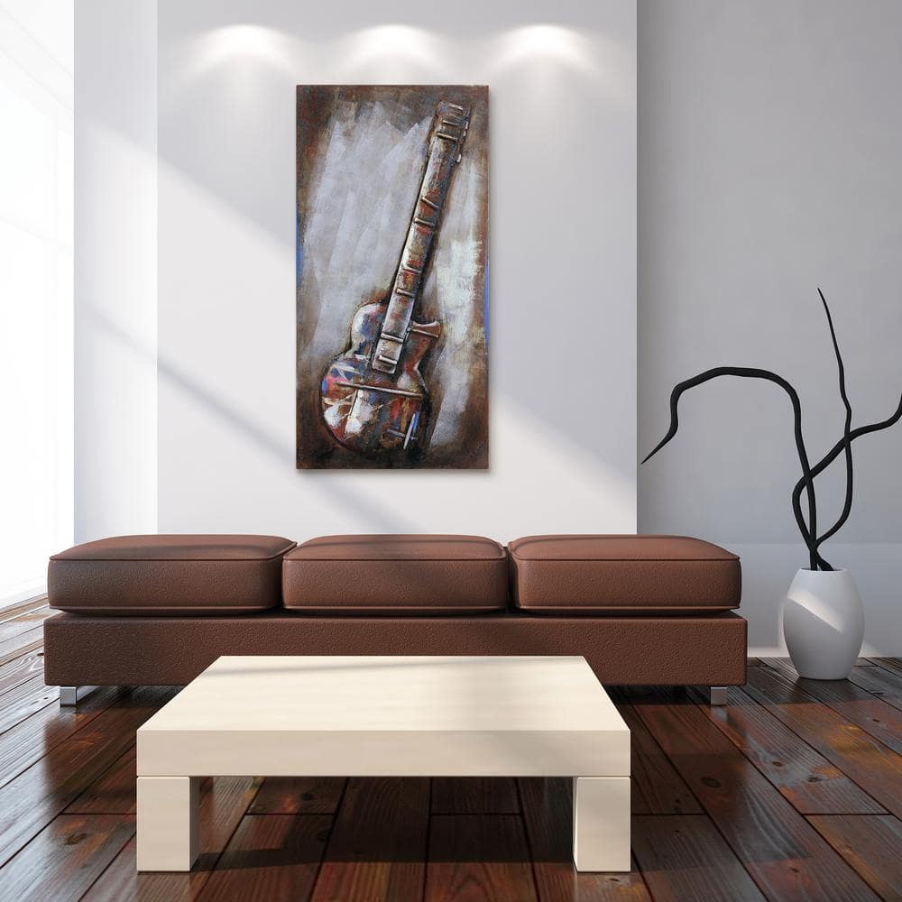 Empire Art Direct 48 in. x 24 in. "Electric Guitar" Mixed Media Iron Hand Painted Dimensional Wall Art