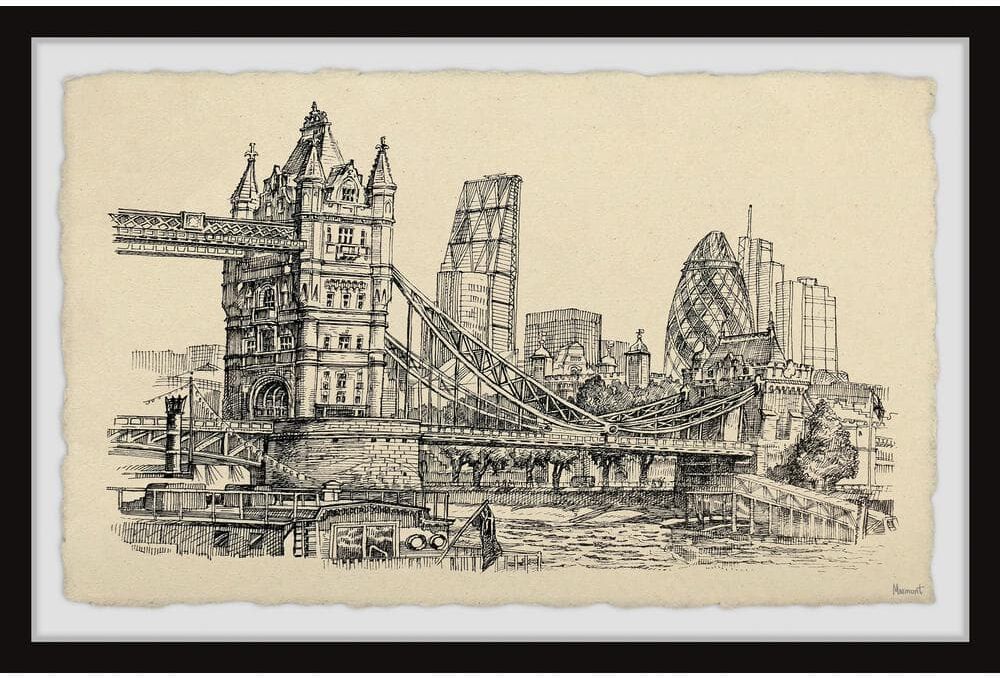 London Bridge Sketch by Marmont Hill Framed Architecture Art Print 8 in. x 12 in.