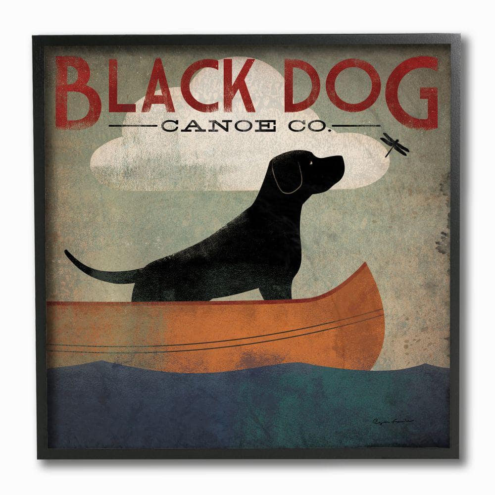 Stupell Industries Black Dog Canoe Company Pet Boating Lake Sports by Ryan Fowler Framed Animal Wall Art Print 12 in. x 12 in.