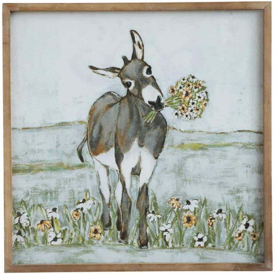 Storied Home Donkey Wall Decor in Wood Floater Frame Animal Square Canvas Art Print 20 in. x 20 in.