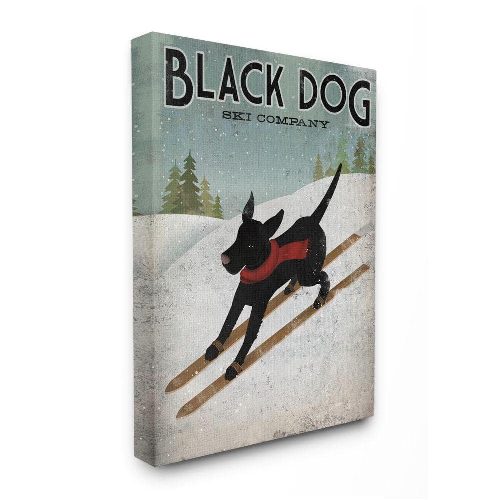 Stupell Industries Black Dog Ski Company Winter Sports Pet Sign by Ryan Fowler Unframed Animal Canvas Wall Art Print 16 in. x 20 in.