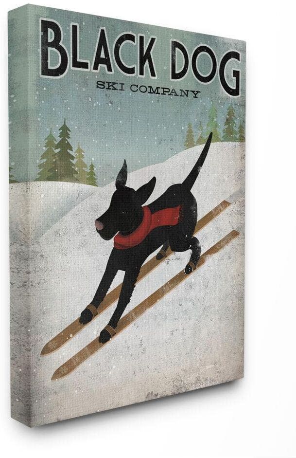 Stupell Industries Black Dog Ski Company Winter Sports Pet Sign by Ryan Fowler Unframed Animal Canvas Wall Art Print 24 in. x 30 in.