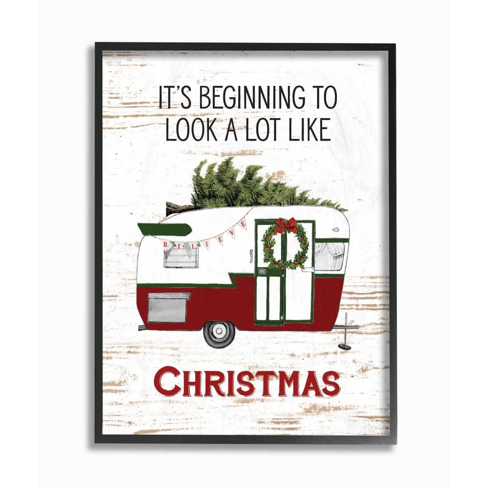 Stupell Industries 11 in. x 14 in. "Looks A Lot Like Christmas Camper" by Lettered and Lined Wood Framed Wall Art