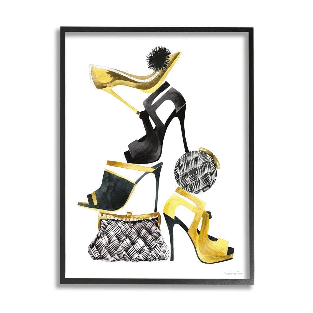 Stupell Industries Fashion Accessories Stacked Shoes and Purses by Mercedes Lopez Charro Framed Abstract Wall Art Print 11 in. x 14 in.