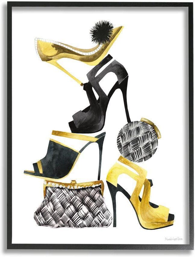 Stupell Industries Fashion Accessories Stacked Shoes and Purses by Mercedes Lopez Charro Framed Abstract Wall Art Print 16 in. x 20 in.