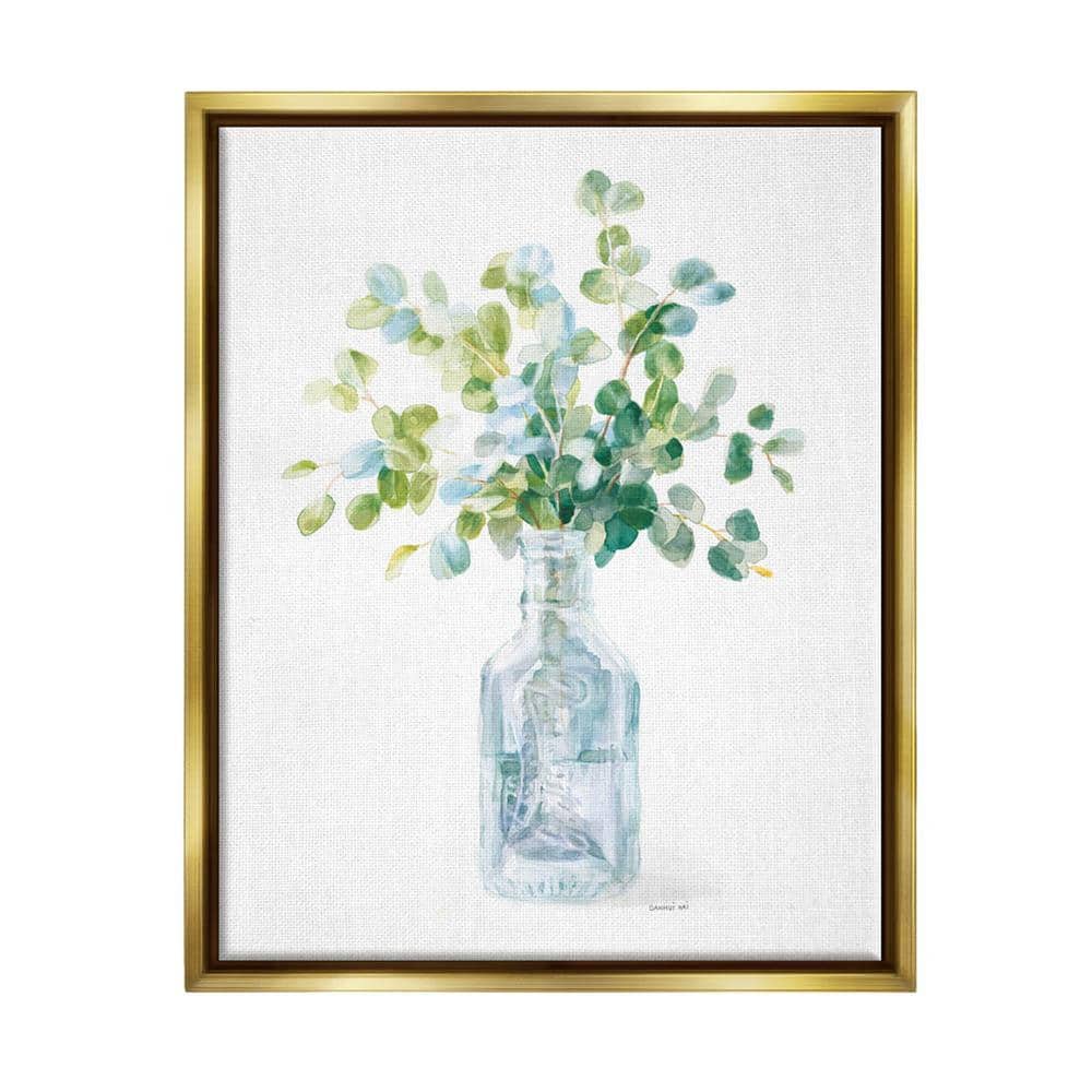The Stupell Home Decor Collection Flower Jar Still Life Green Blue Painting by Danhui Nai Floater Frame Nature Wall Art Print 31 in. x 25 in. .
