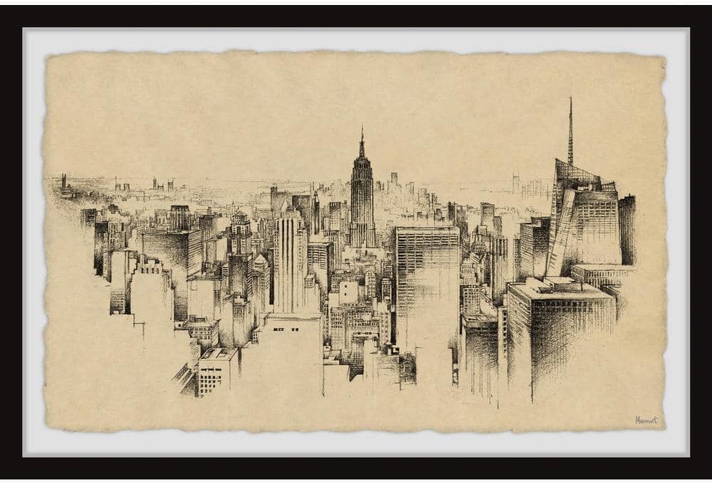 New York Skyline Sketch by Marmont Hill Framed Architecture Art Print 24 in. x 36 in.