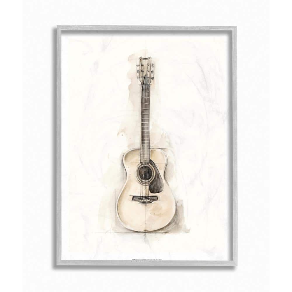 Stupell Industries 11 in. x 14 in. "Acoustic Guitar Watercolor Drawing" by Ethan Harper Framed Wall Art