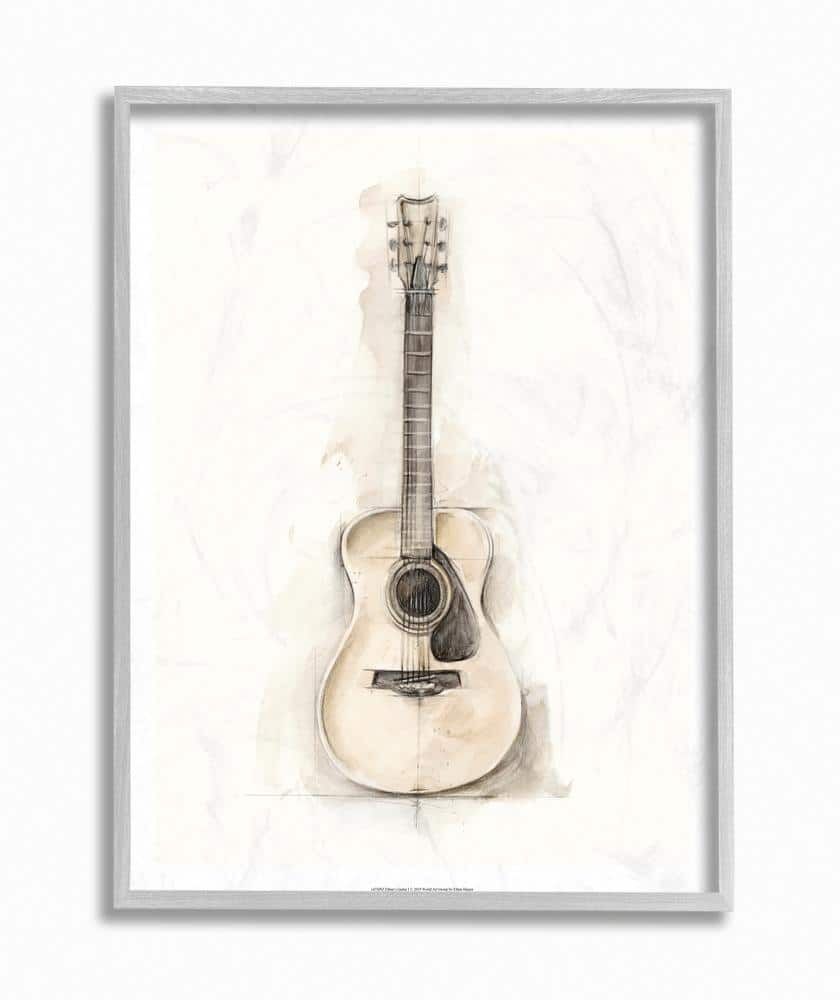 Stupell Industries Acoustic Guitar Watercolor Drawing by Ethan Harper Framed Wall Art 16 in. x 20 in.