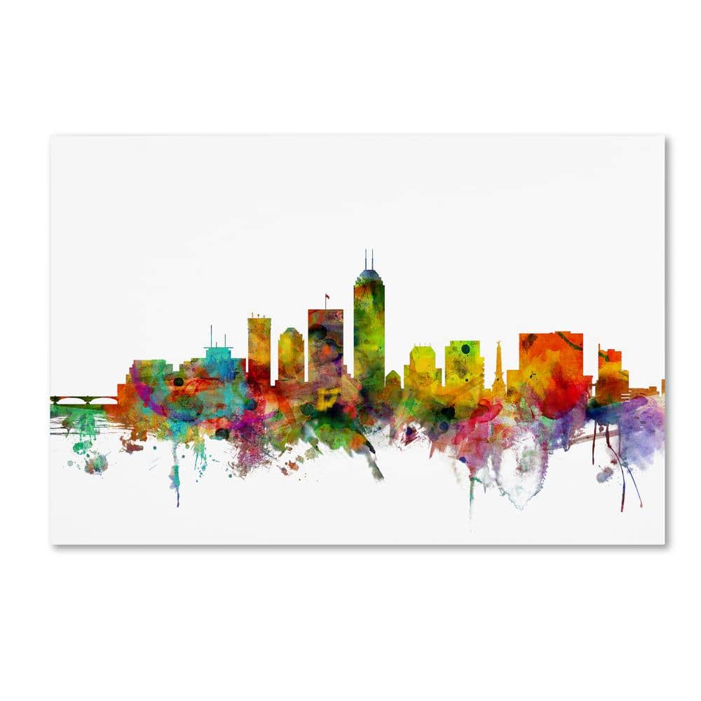 Trademark Fine Art 16 in. x 24 in. Indianapolis Indiana Skyline by Michael Tompsett Floater Frame Architecture Wall Art