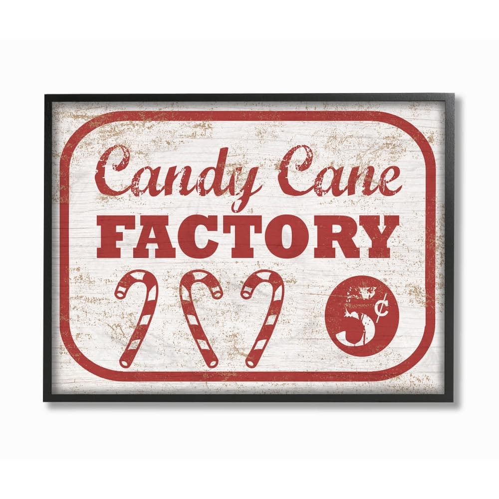 Stupell Industries 16 in. x 20 in. "Holiday White and Red Vintage Sign Candy Cane Factory" by Artist Daphne Polselli Framed Wall Art