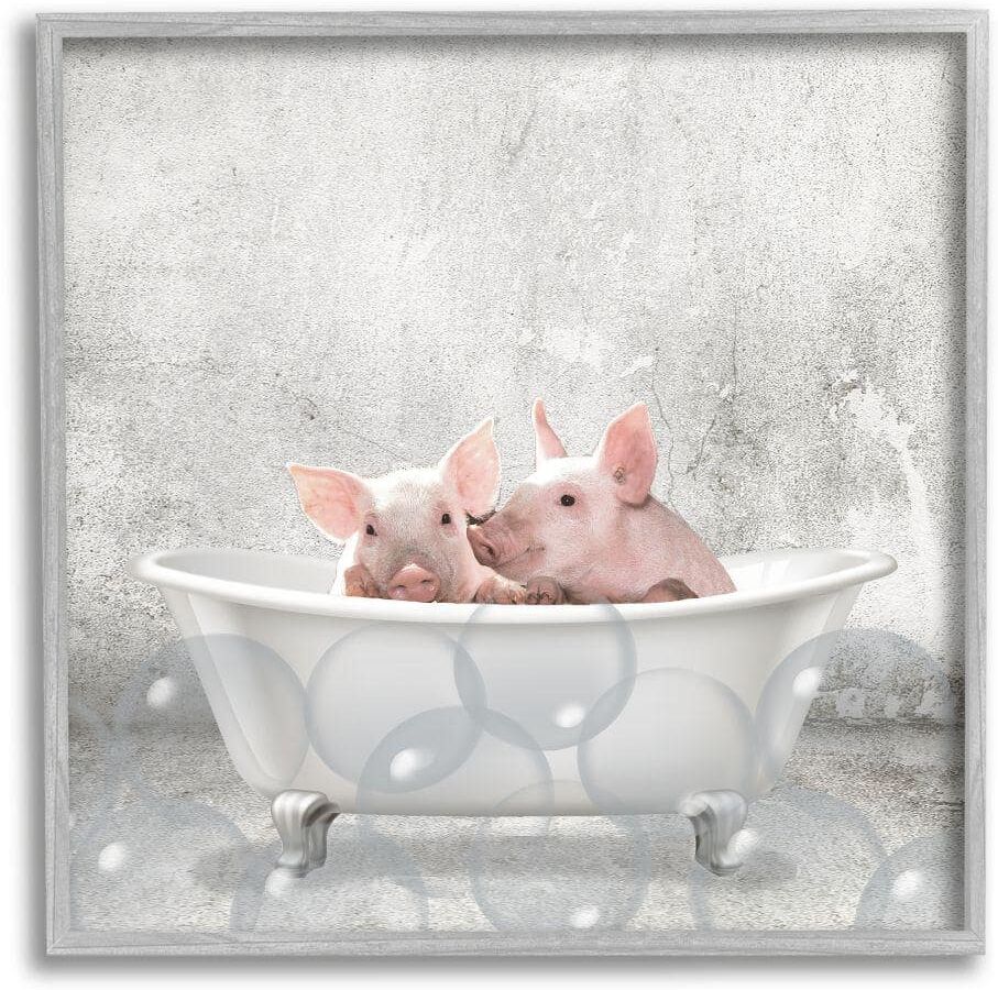 Stupell Industries Baby Piglets Bath Time Cute Animal Design by Kim Allen Framed Print Animal Texturized Art 12 in. x 12 in.