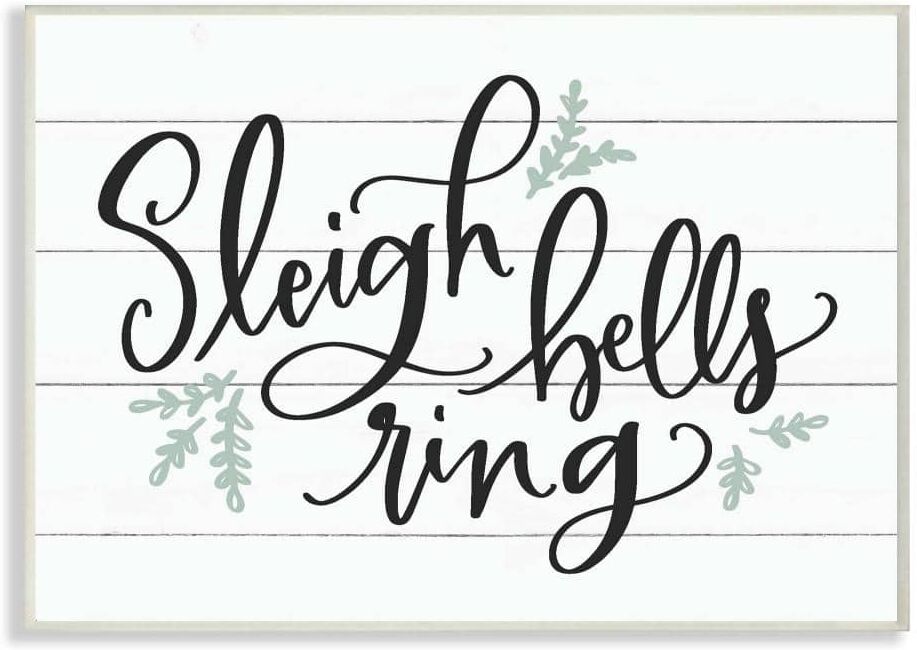 Stupell Industries 10 in. x 15 in. "Holiday Sleigh Bells Ring Black White and Blue Typography" by Artist Lettered and Lined Wood Wall Art