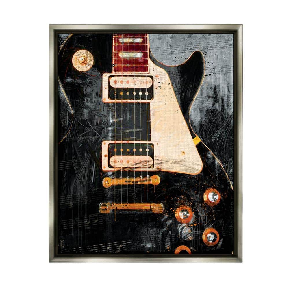 The Stupell Home Decor Collection Vintage Electric Guitar Music Notes Design by Savannah Miller Floater Framed Abstract Art Print 21 in. x 17 in.